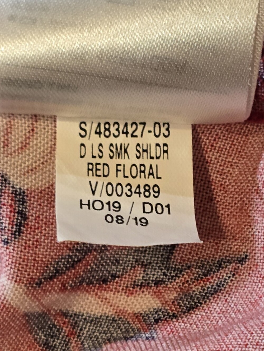 Old Navy Red Floral Smocked Shoulder Long Sleeve Blouse Top L - Picture 7 of 7